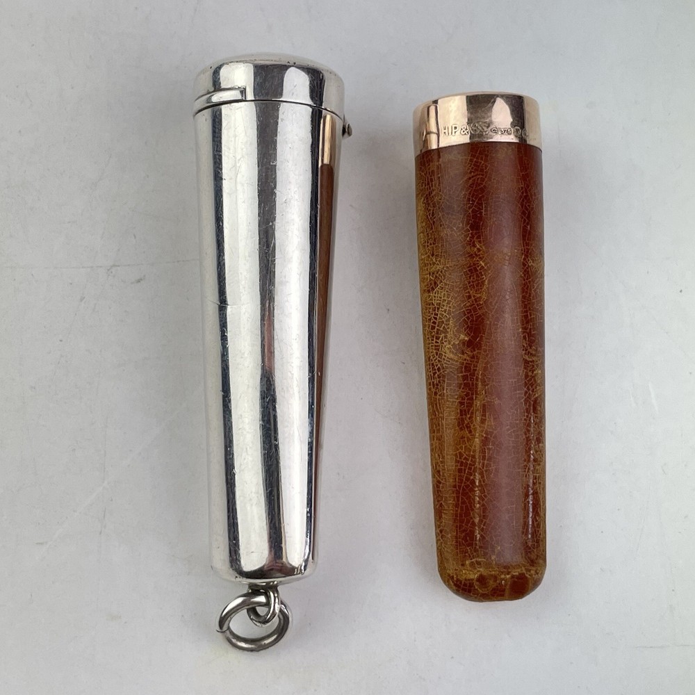 Antique Solid Silver Cheroot Case Holder Henry Perkins 1902 9ct Mounted Holder