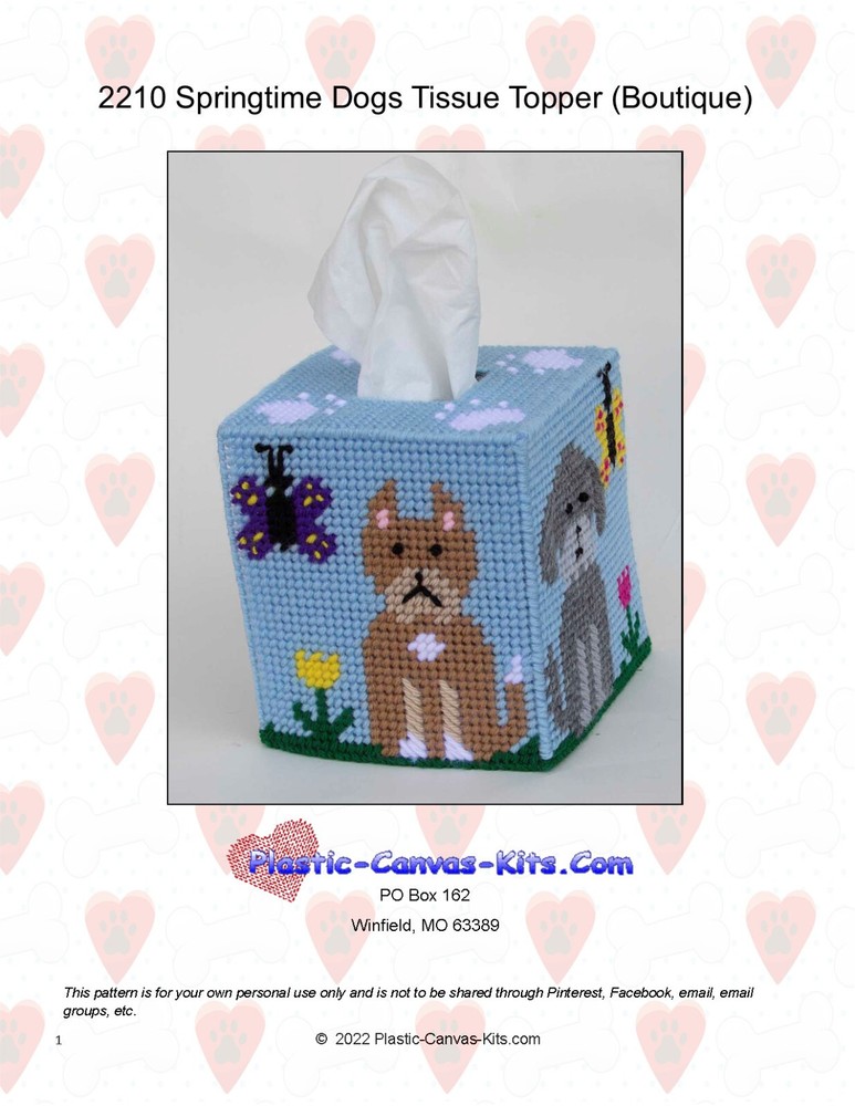 Springtime Dogs Tissue Topper-Plastic Canvas Pattern or Kit