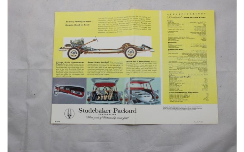 1958 Studebaker Provincial 4 Door Station Wagon Color Data Sheet Original 2 side