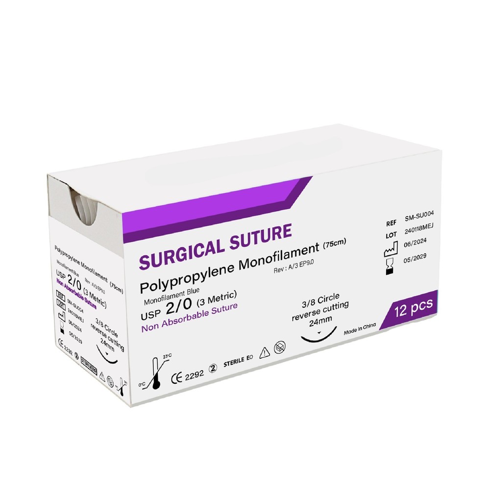 2/0 Polypropylene Suture Threads with Needle Sterile Practice Suture Pack of 12