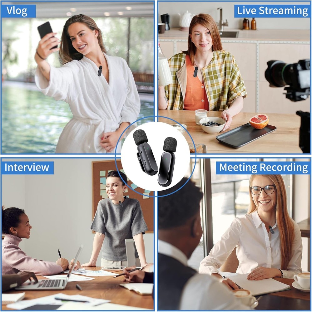 2 Pack Professional Wireless Lavalier Microphone for iPhone Normal, Black