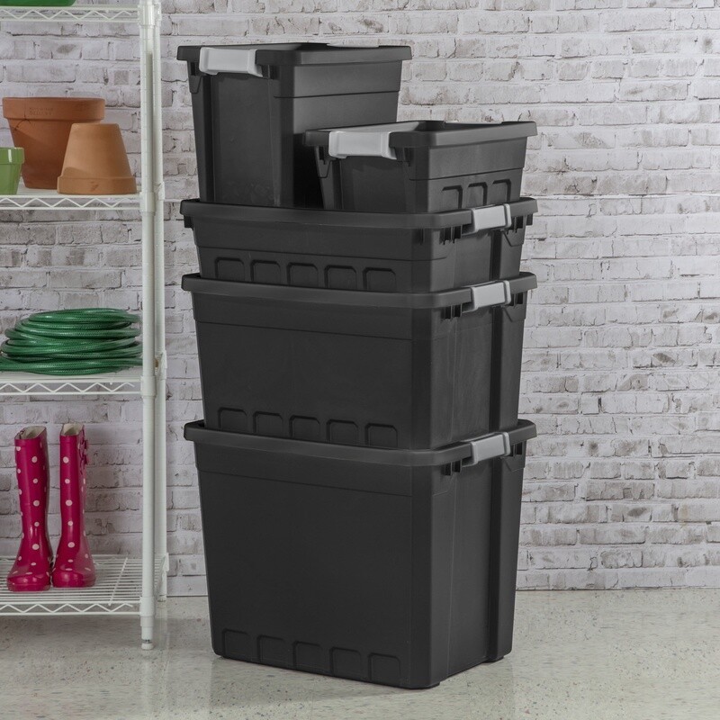 10 Gallon Stackable Storage Bins W/ Latch Lid Durable Plastic Tote 6 Count Box