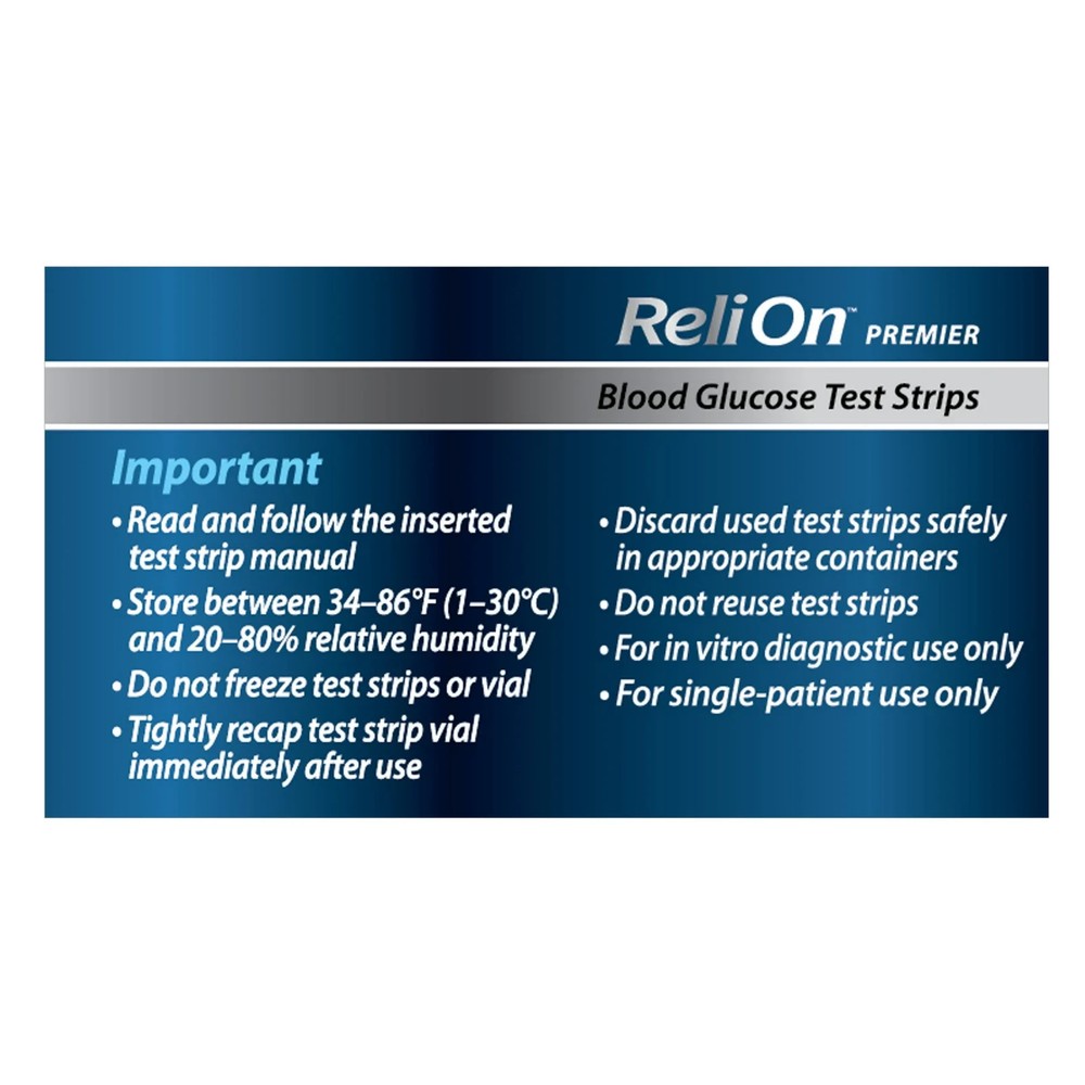 ReliOn Premier Blood Glucose Test Strips 100 Ct No Coding for Meters