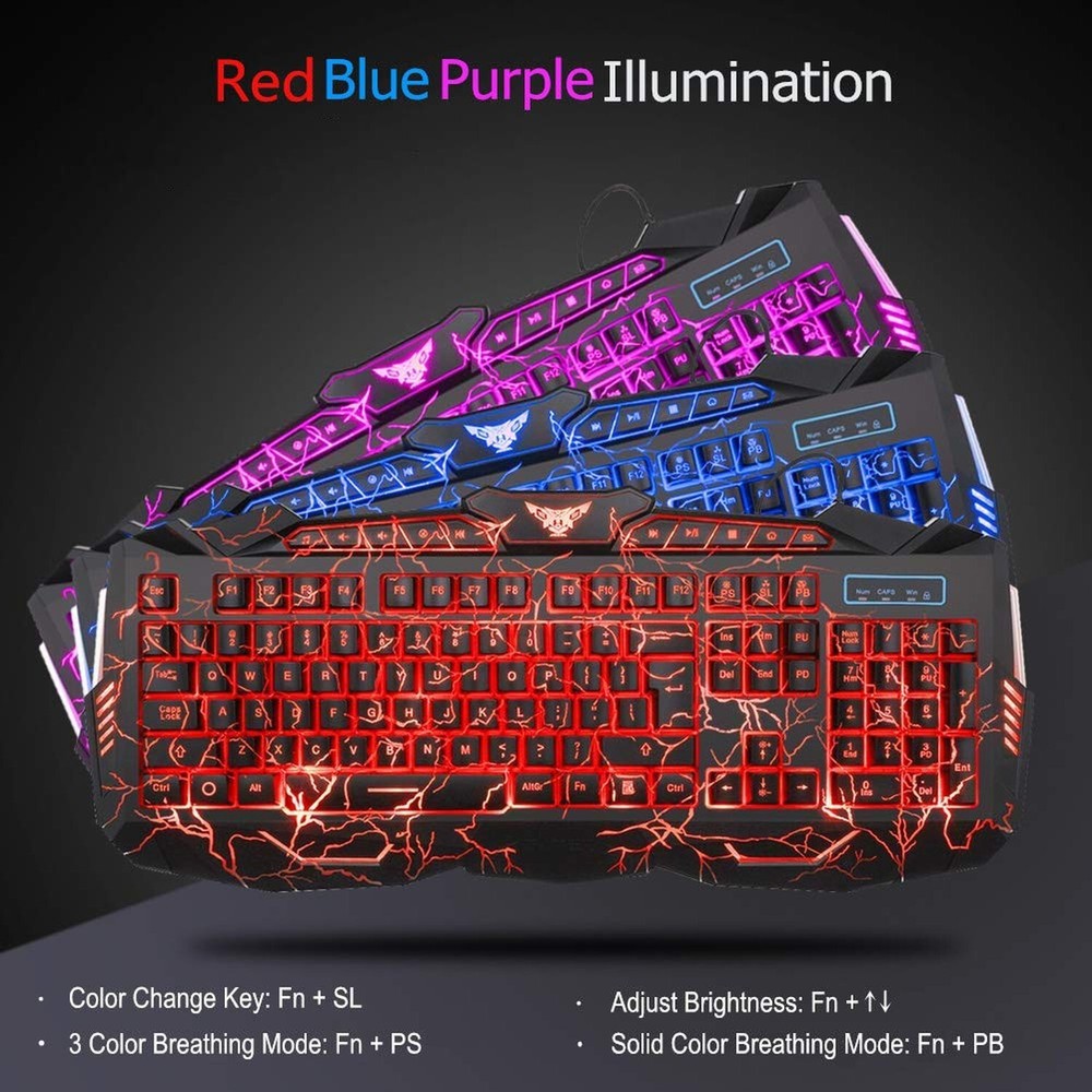 BlueFinger Backlit Gaming Keyboard and Mouse Combo,USB Wired Backlit Keyboard...