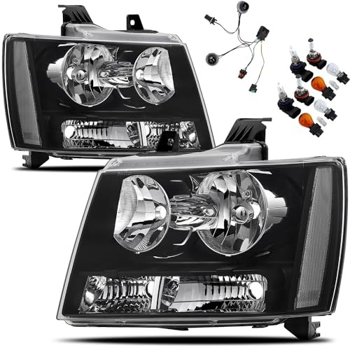 Headlight Assembly For 2007-2013 Chevy Avalanche Black Clear with Wire Bulb