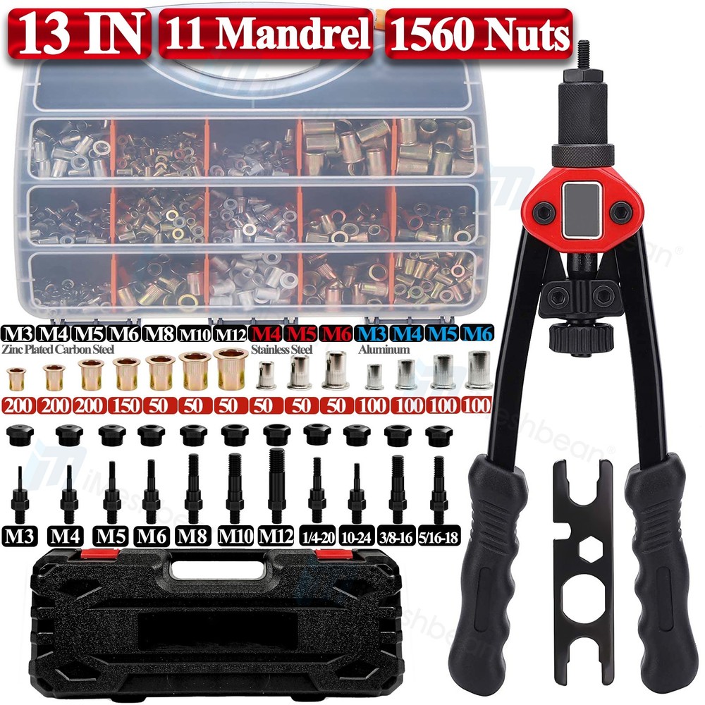 Rivet Gun Rivnut Thread Setting Tool Nut Setter NutSert Metric SAE Riveting 1560