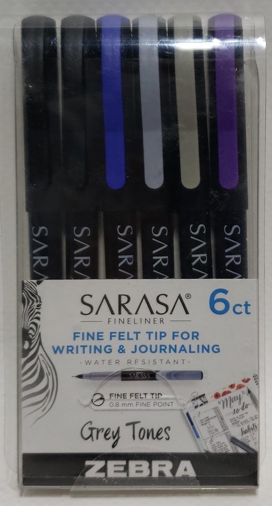 Zebra Sarasa Fineliner Felt-Tip Pens Grey Tones 6-Count Pack
