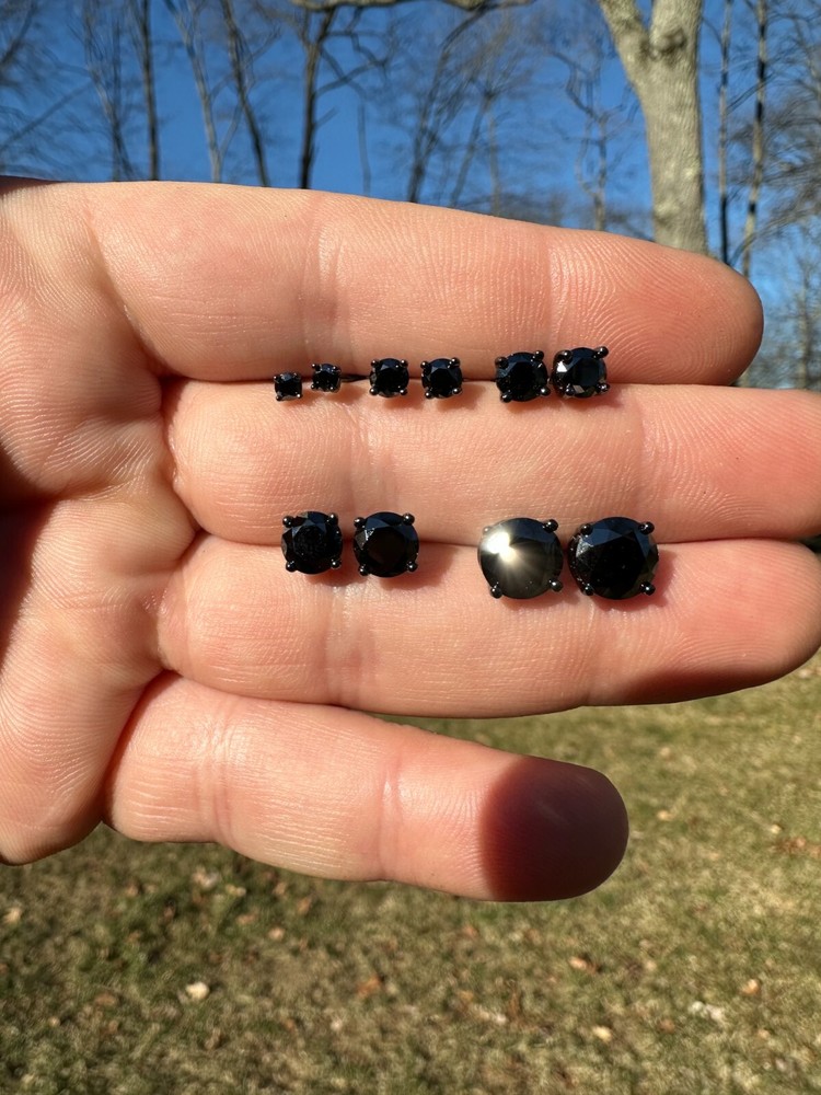 Black Moissanite Screwback Stud Earrings Oxidized 925 Silver 3-8mm Passes Tester
