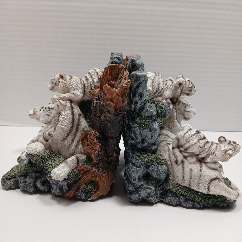 Siberian White Tigers Bookend Figurines Set (28 oz Each Piece)