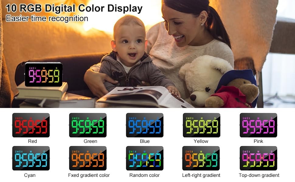 2 Pack Rechargeable Digital Kitchen Timer - RGB Color, Magnetic Countdown Timer,