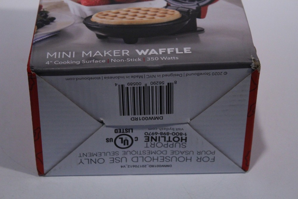 Dash Mini 4" Waffle Maker Non Stick 350 Watts Red Makes Tiny Waffles!