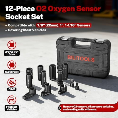 -Piece O2 Oxygen Sensor Socket Set 7/8" (22mm), 1" & 1-1/16", Offset Oxygen 12