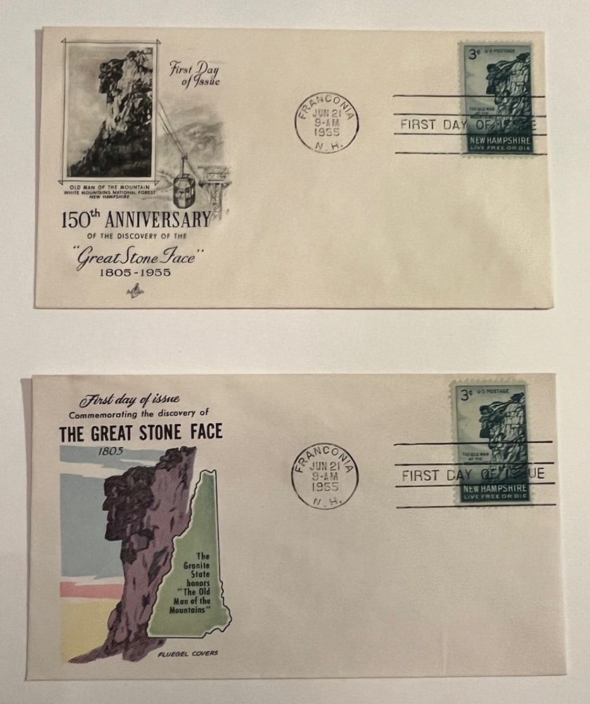 1955 3c Great Stone Face Postage Stamp #1068 First Day Covers (2)