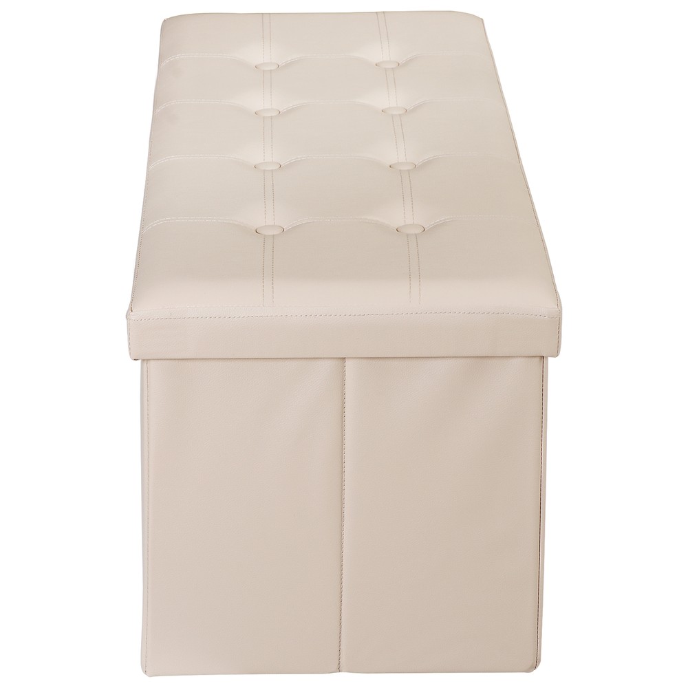 Beige Folding Storage Ottoman Bench Storage Stools Footrest for Home Storage Use