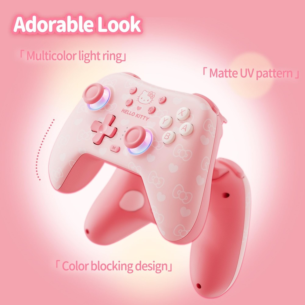 Pink Switch Controller,Hello Kitty Hall Effect Controllers Wireless for Switc...