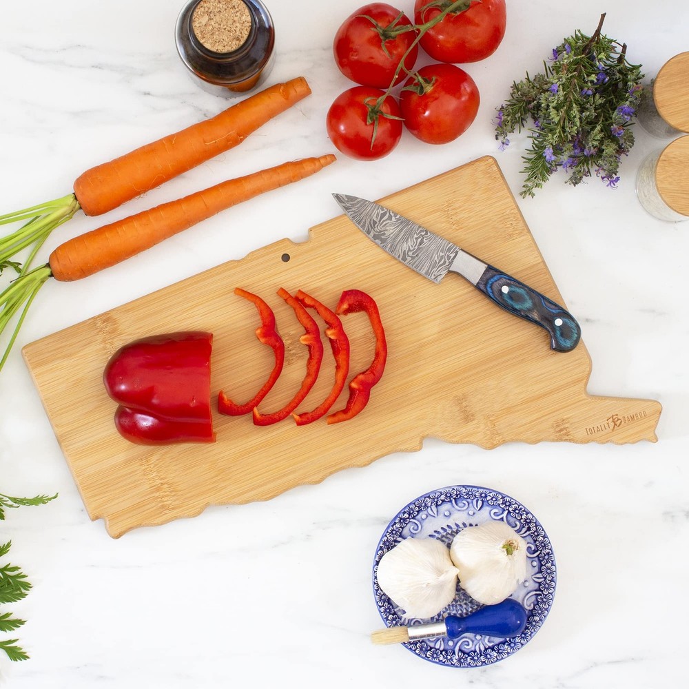 Destination Connecticut State Shaped Serving and Cutting Board, Includes Hang...