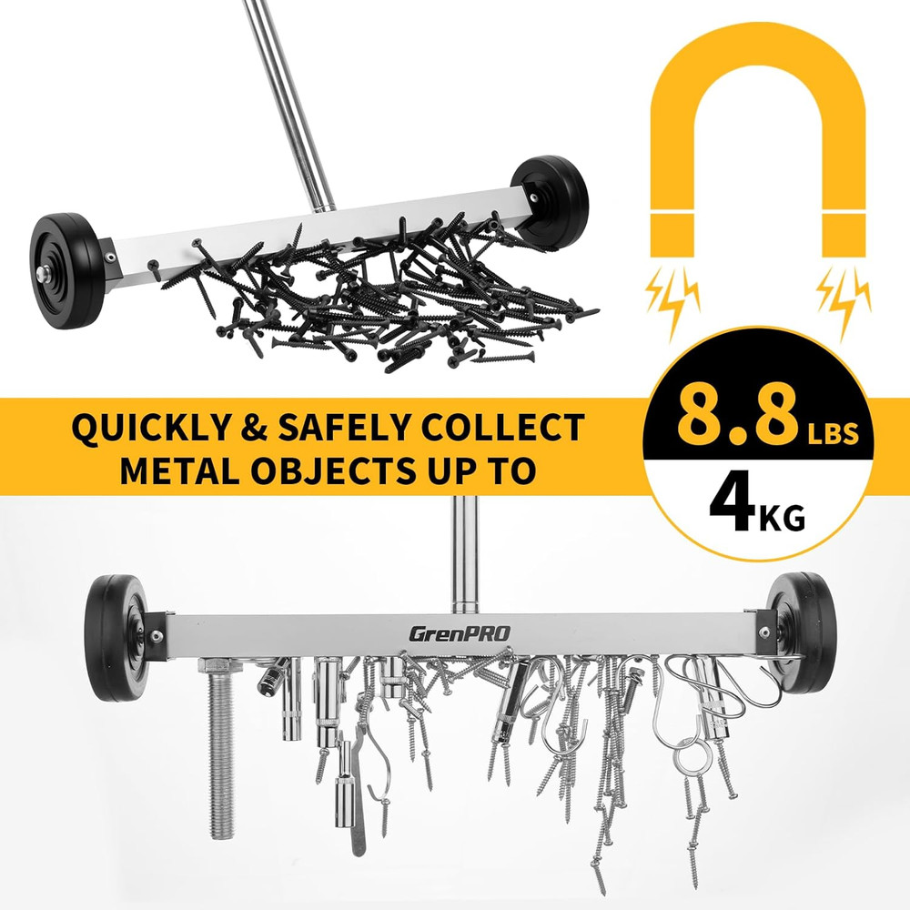 Magnetic Sweeper 2-Pack Heavy Duty Nail Magnet Roller Telescoping Handle 8.8LB