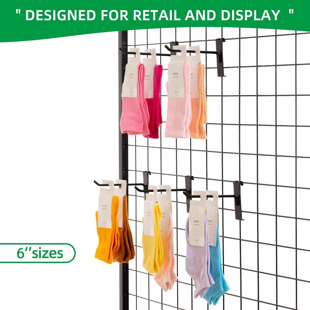40 PCS Black 6 Inch Gridwall Hooks Panel Hanging Retail Display Storage