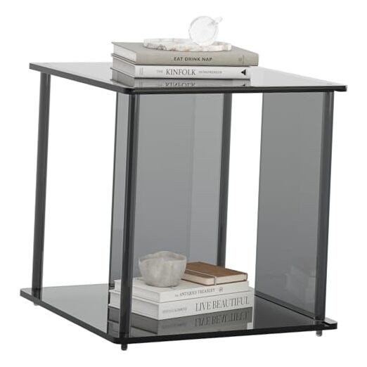 Acrylic Modern Side Table, Small End Table, Nightstand with Storage for Black