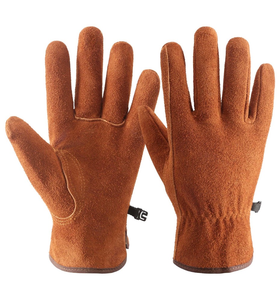 Tough Workwear Leather Work Gloves - Cow Split Leather Gardening  Constructio...