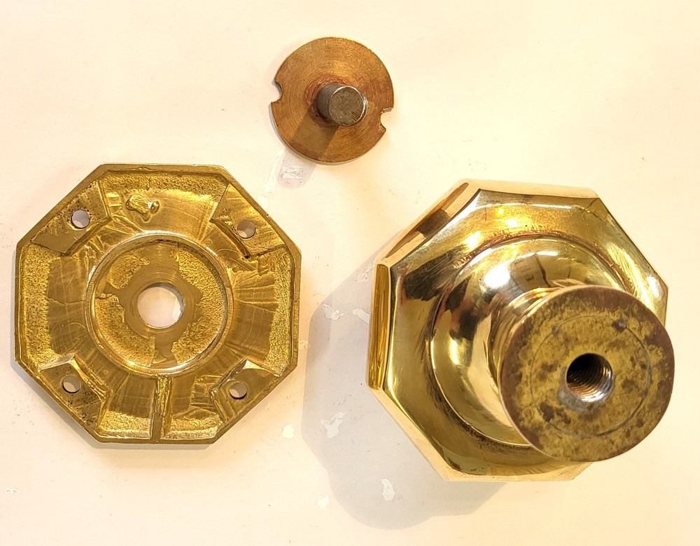 Single large octagonal solid cast brass door knob antique Victorian pull handle