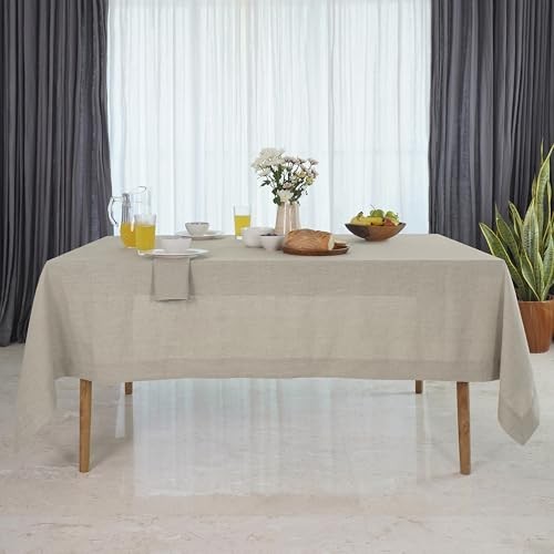 Natural Linen Tablecloth 60 x 156 Inch - 156" x 60" (Rectangular) 02 - Natural