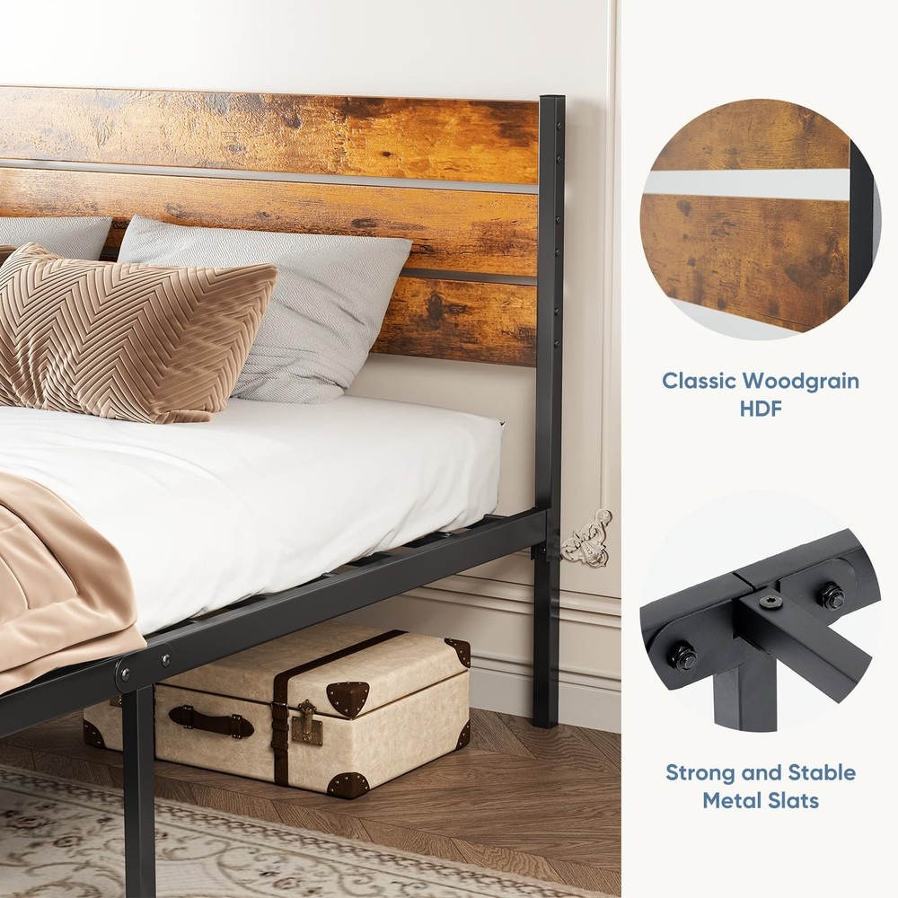 OLIXIS Full Size Bed Frame with Headboard, 800LBS Mattress Foundation with Al...