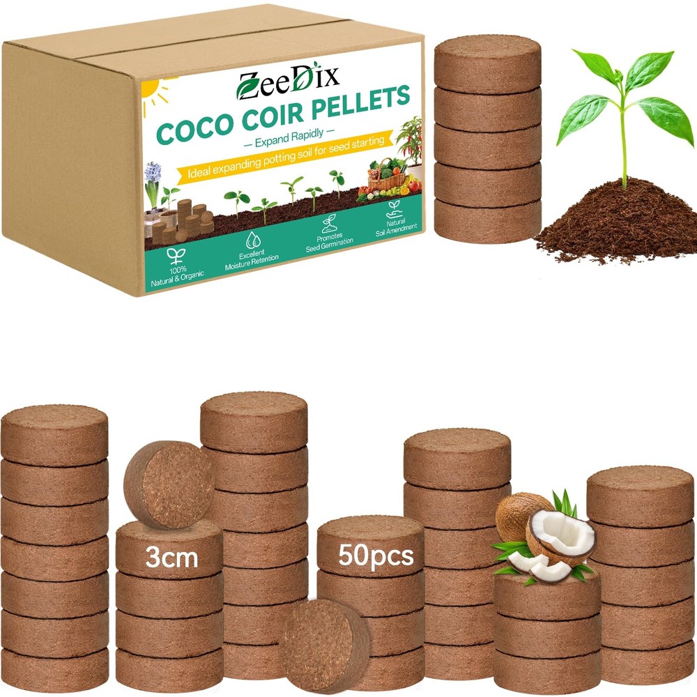 50Pcs Organic Coco Coir Pellets for Seed Starter, Compressed Coconut