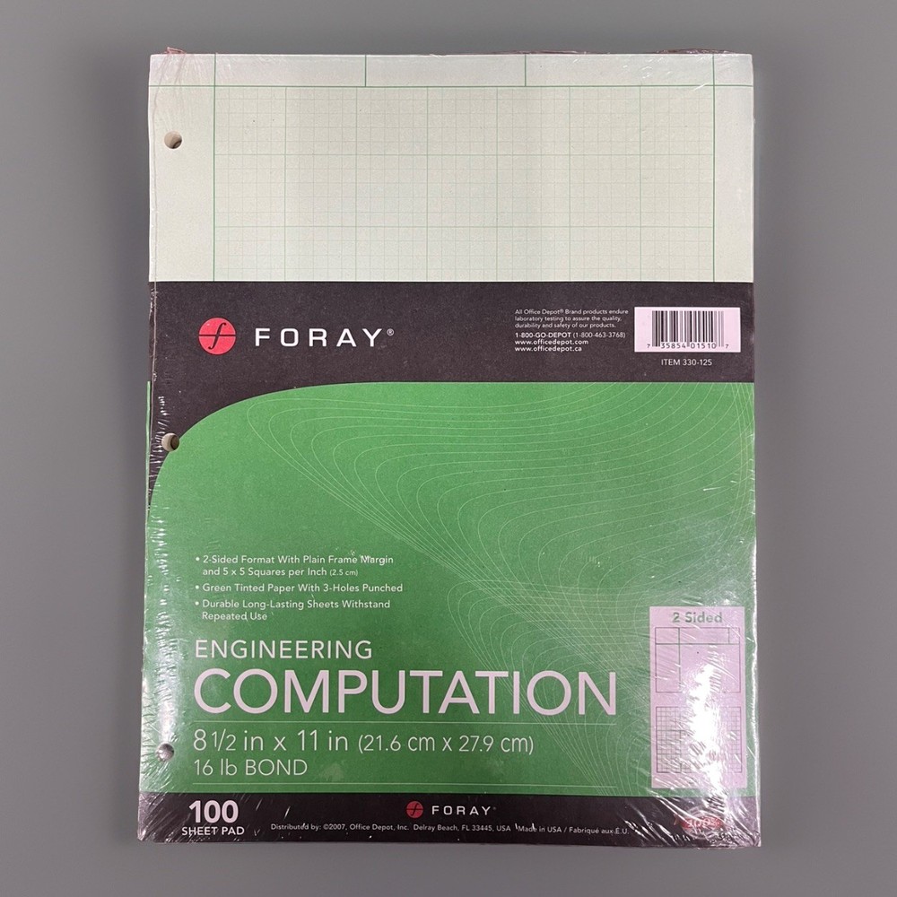 FORAY Green Tint Engineering Computation Pad Glue, 100 Sheets