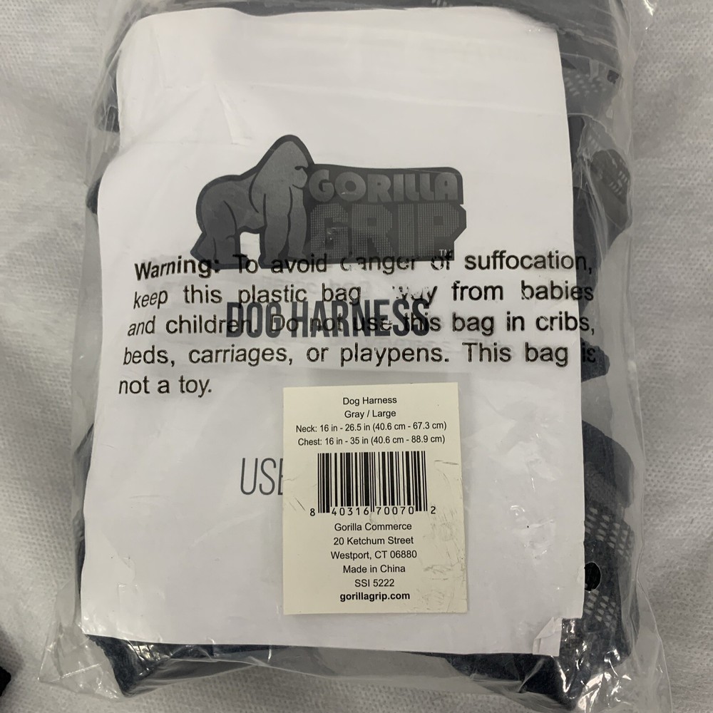 Gorilla Grip Dog Harness Large Gray New Durable Handle No-pull