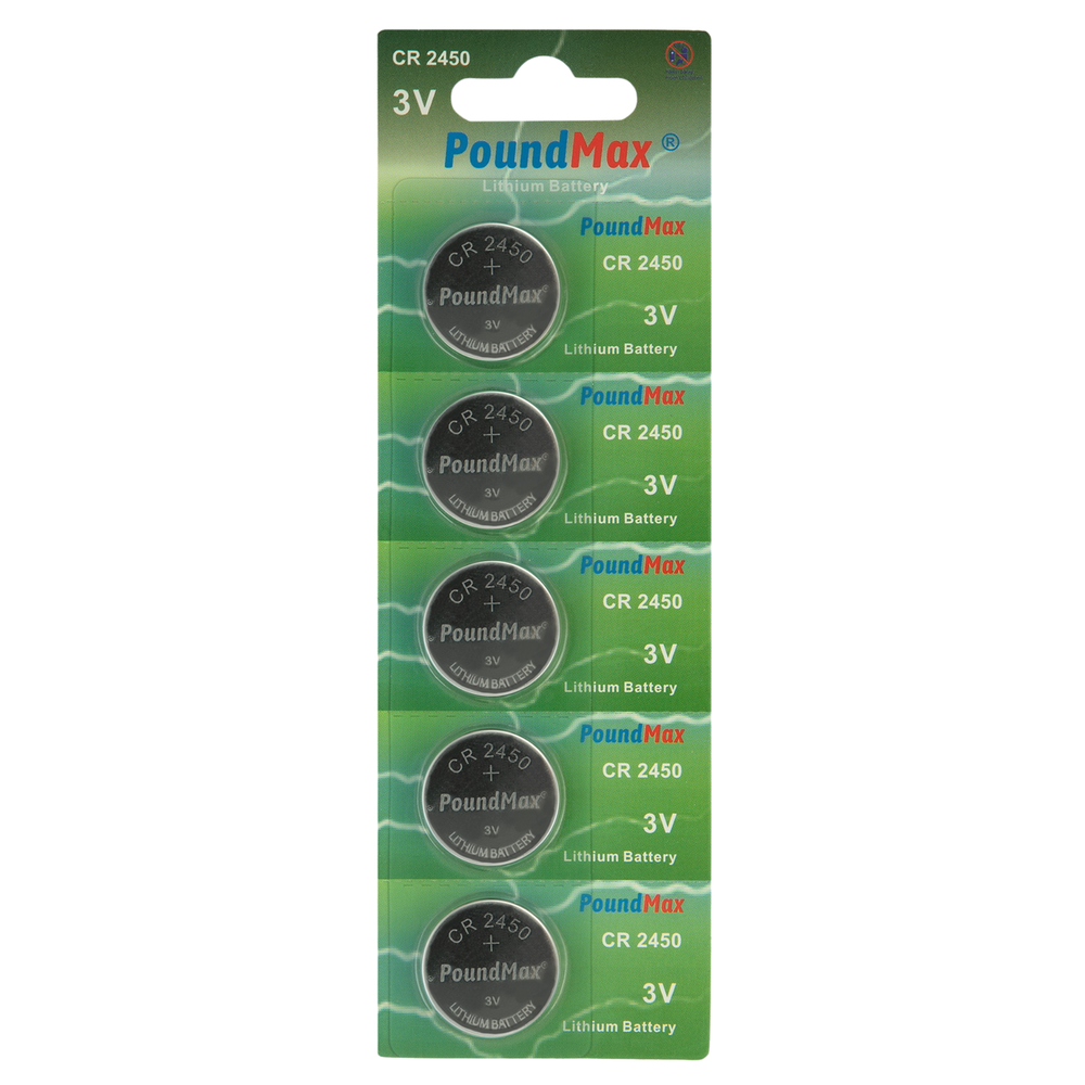 PoundMax CR2450 Batteries 3v Lithium Button Cell Battery Combo Pack - 5 Count