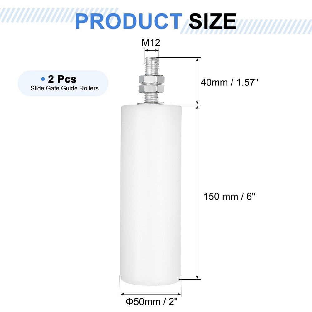2Pcs Slide Gate Guide Roller, 6" Nylon Sliding Gate Support Assembly, White