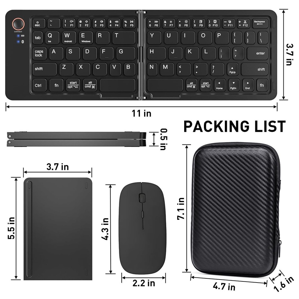 Foldable Keyboard and Mouse, Folding Keyboard Mouse Combo with Travel Case,Bl...