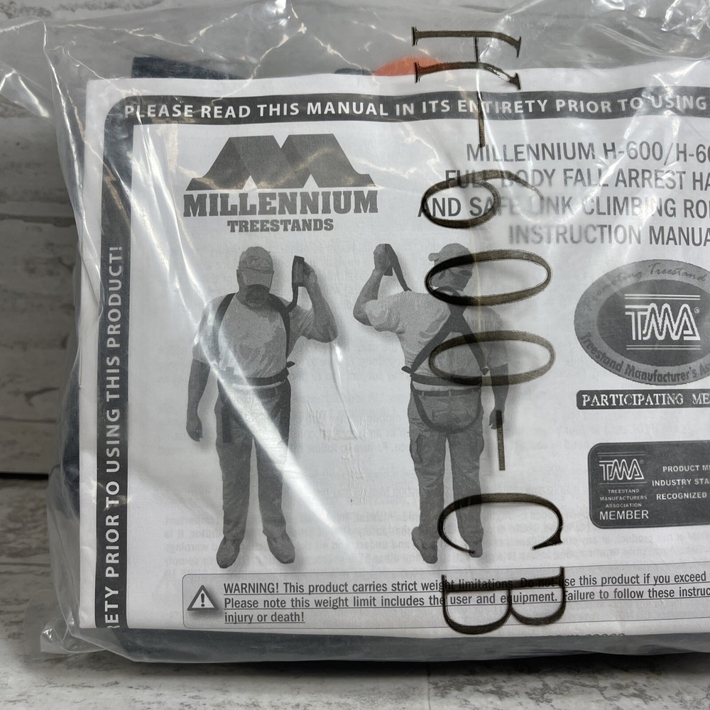 Millenium Treestands H-600 Full Body Fall Arrest Harness Safe Link Climbing Rope