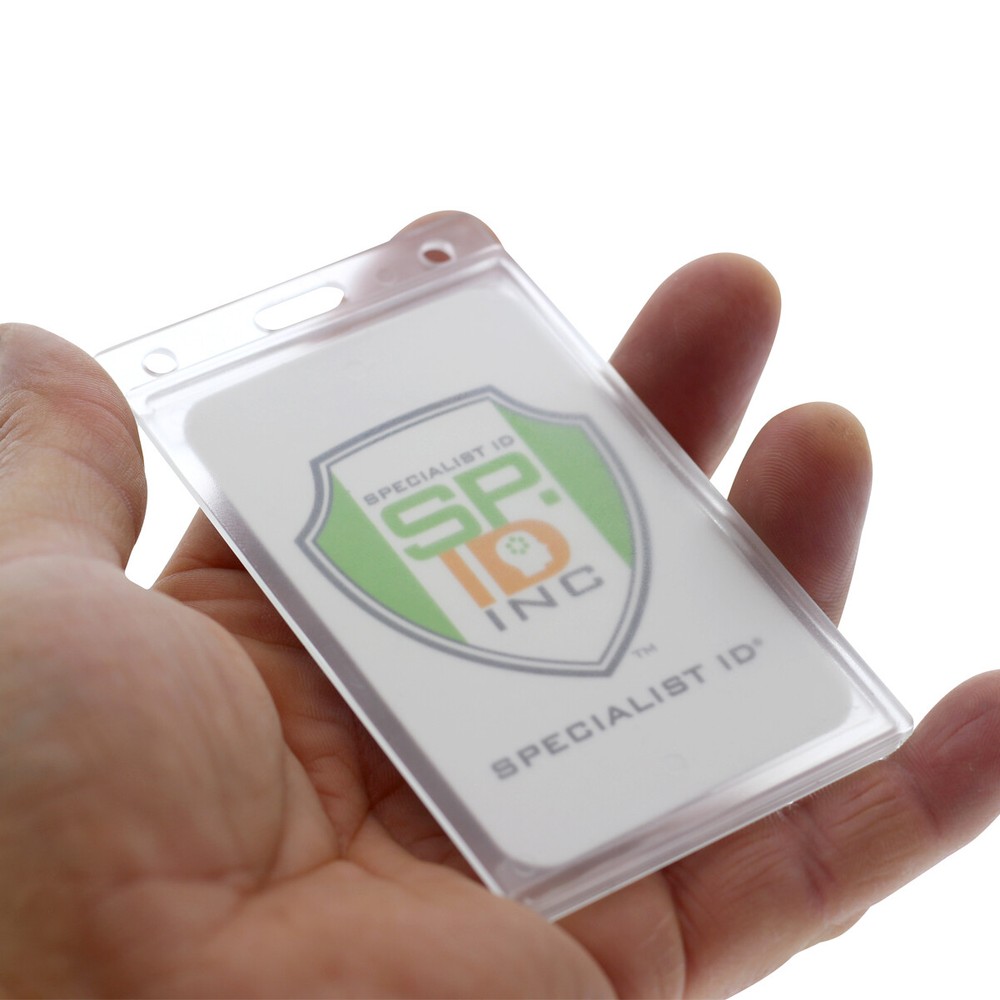 10 Pack - Rigid Hard Plastic Single Card ID Badge Holders - Clear w/ Side Insert