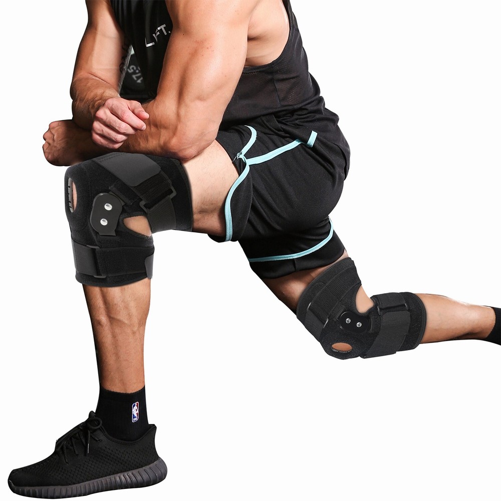 Knee Brace Hinged Compression Sleeve Joint Support Open Patella Stabilizer Wrap