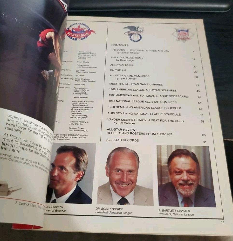 1988 MLB All-Star Game Program Cincinnati