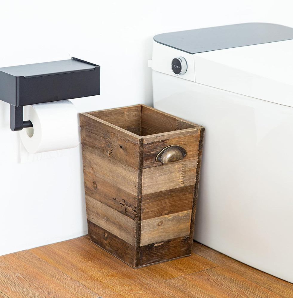 Small Wood Trash Can, Farmhouse Rectangular Garbage Can Waste Basket, Rustic Dis