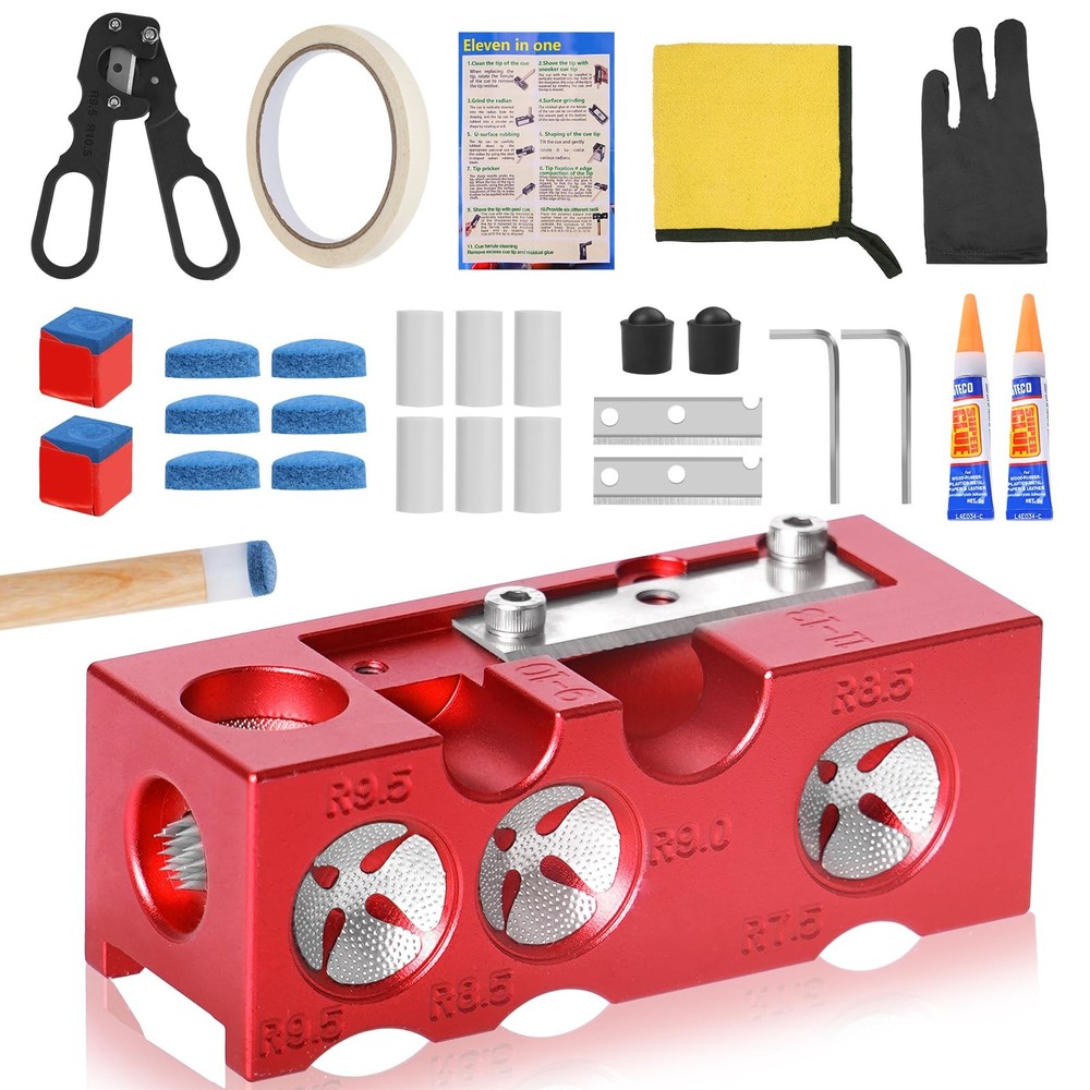 11in1 Pool Cue Tips Replacement Kit Portable Tip Shaper Stick Tool Access
