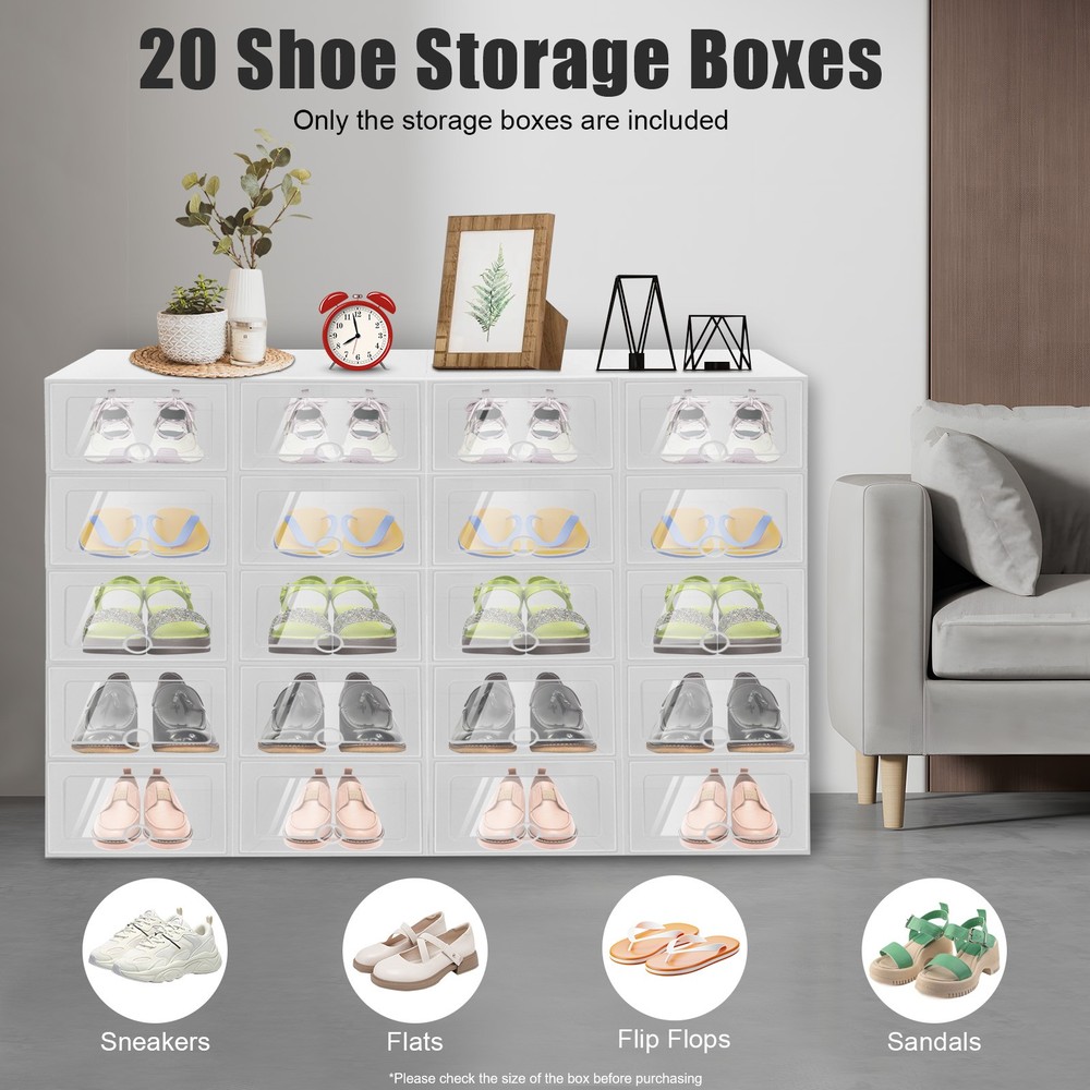 20Pcs Sneaker Display Case Organizer Stackable Shoe Storage Box Durable Plastic