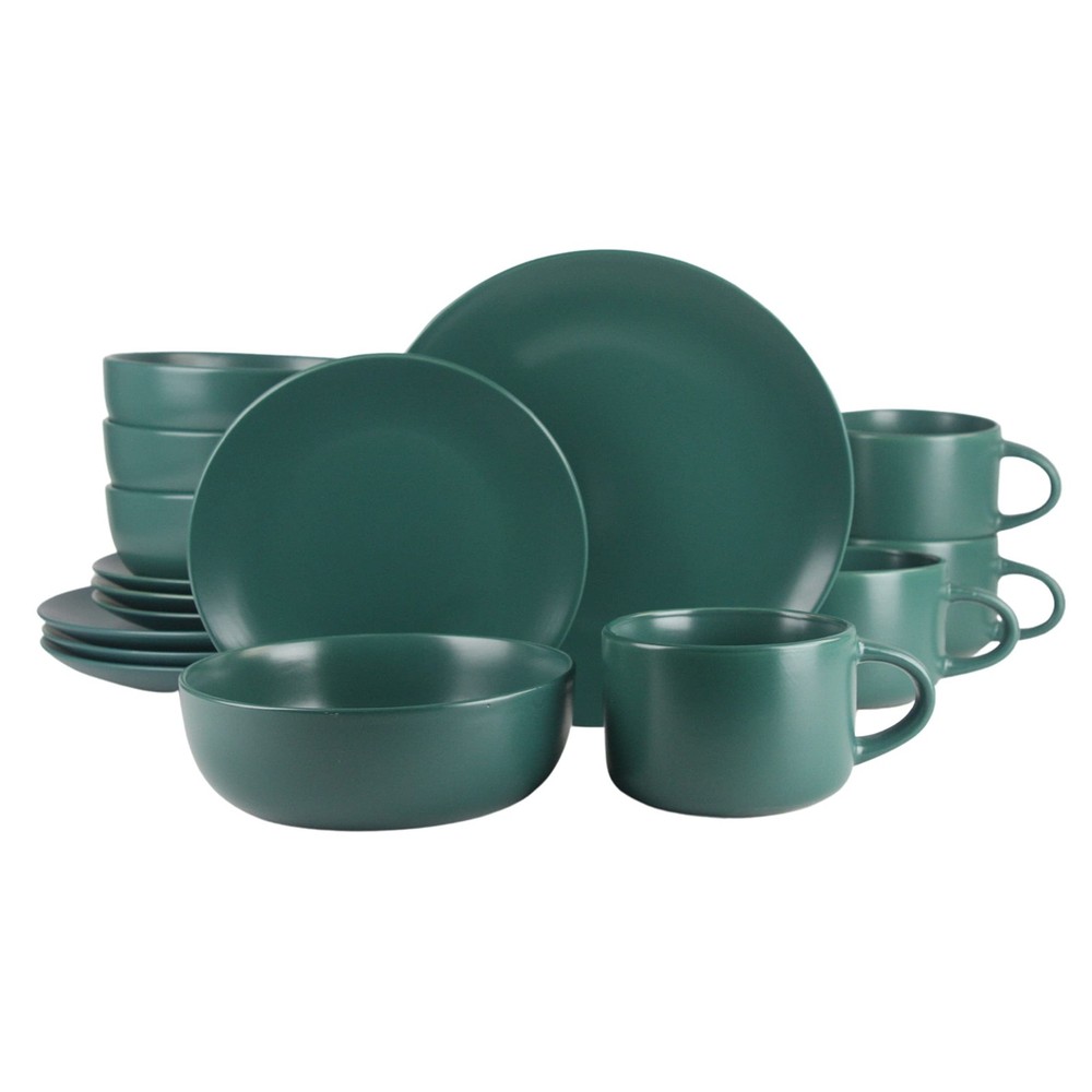 Wazee Matte Coupe Dinnerware Set, 16 pc, Emerald Green