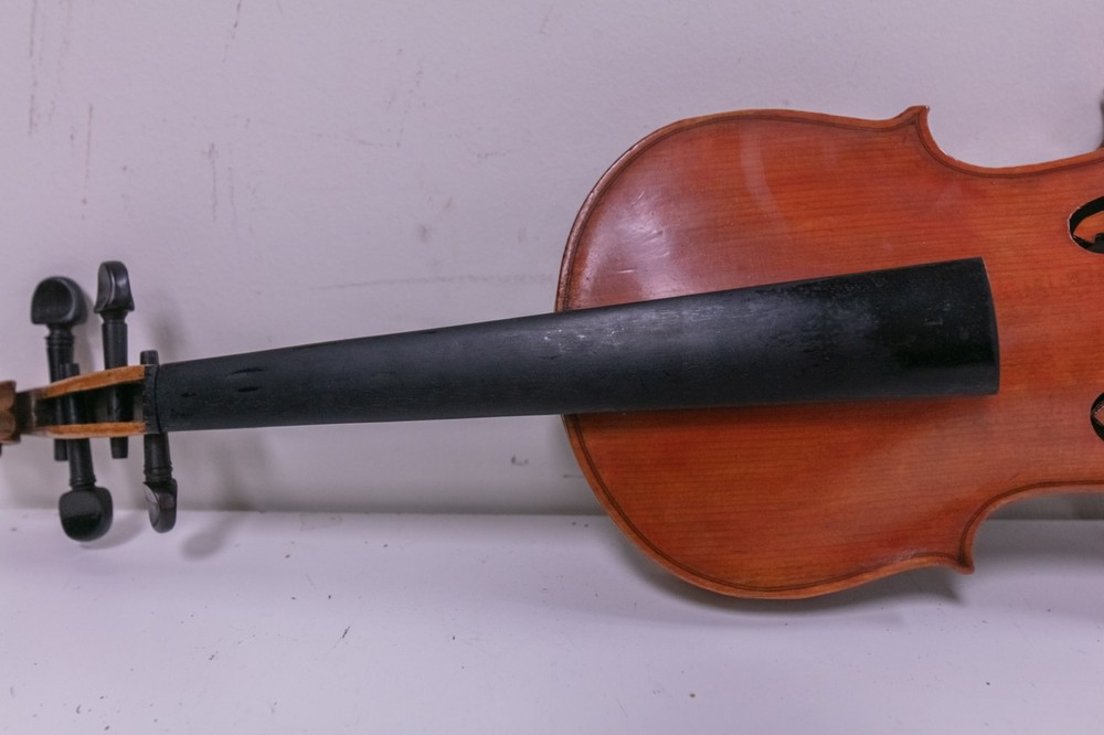 Antique - German 4/4 Stradivarius Violin - Needs Strings w/ Case & Bow