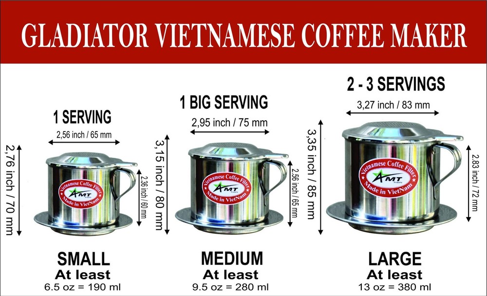 AMT 9.5 oz Coffee Maker, Phin Filter, Screw Down OZ - Handle, Silver
