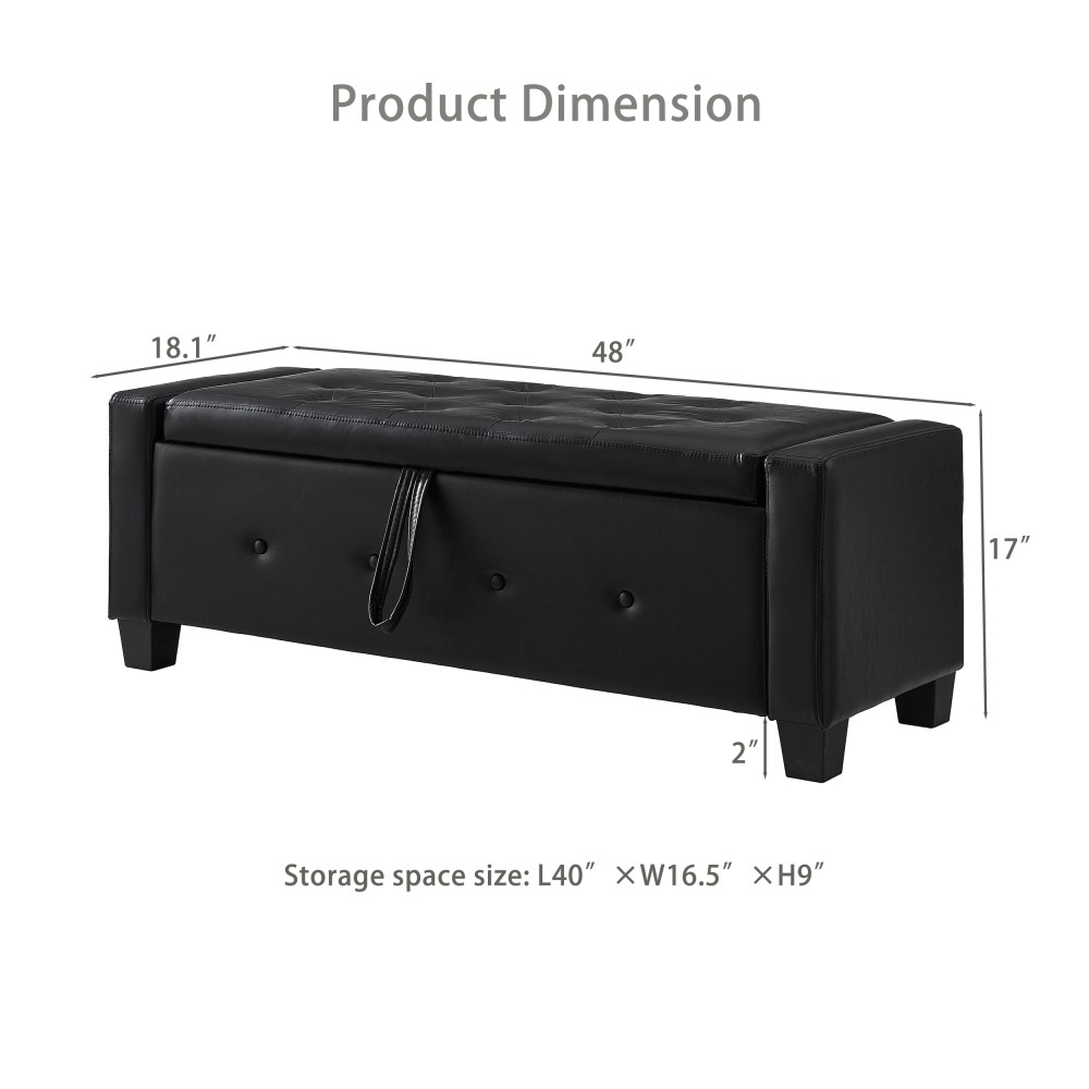 48-inch Storage Stool W Storage Function Faux Leather Quilted Upholstered Stool