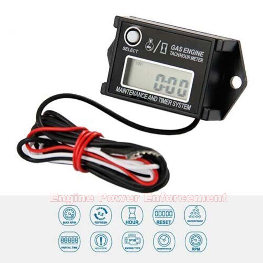 Waterproof Tachometer Tiny Tach Hour Meter Fits 2 Stroke & 4 Stroke Small Engine