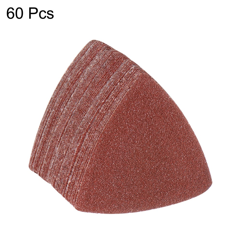 60pcs 60 Grits 80mm Aluminum Oxide Triangular Hook & Loop Sandpapers Pads