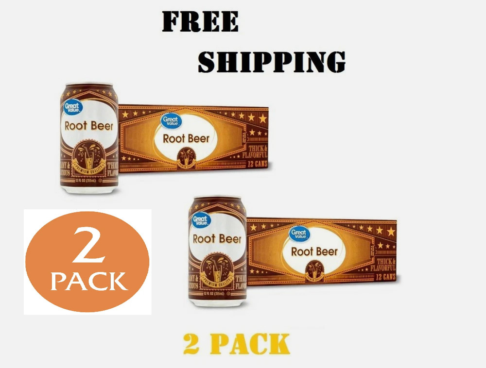 Great Value Root Beer Soda Pop, 12 fl oz, 12 Pack Cans 2PACK