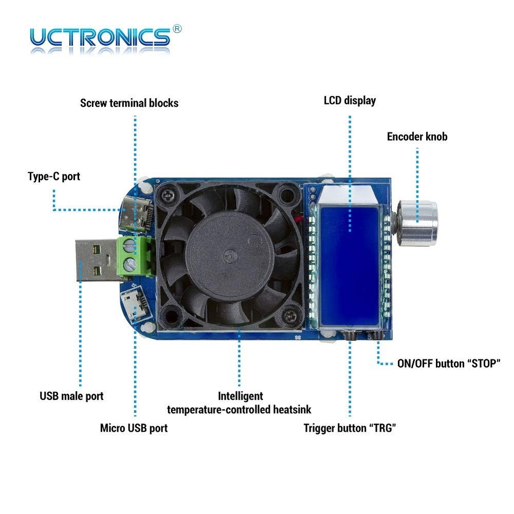 Electronic USB Load Tester, Adjustable Discharge Resistor Module 35W, Test an...