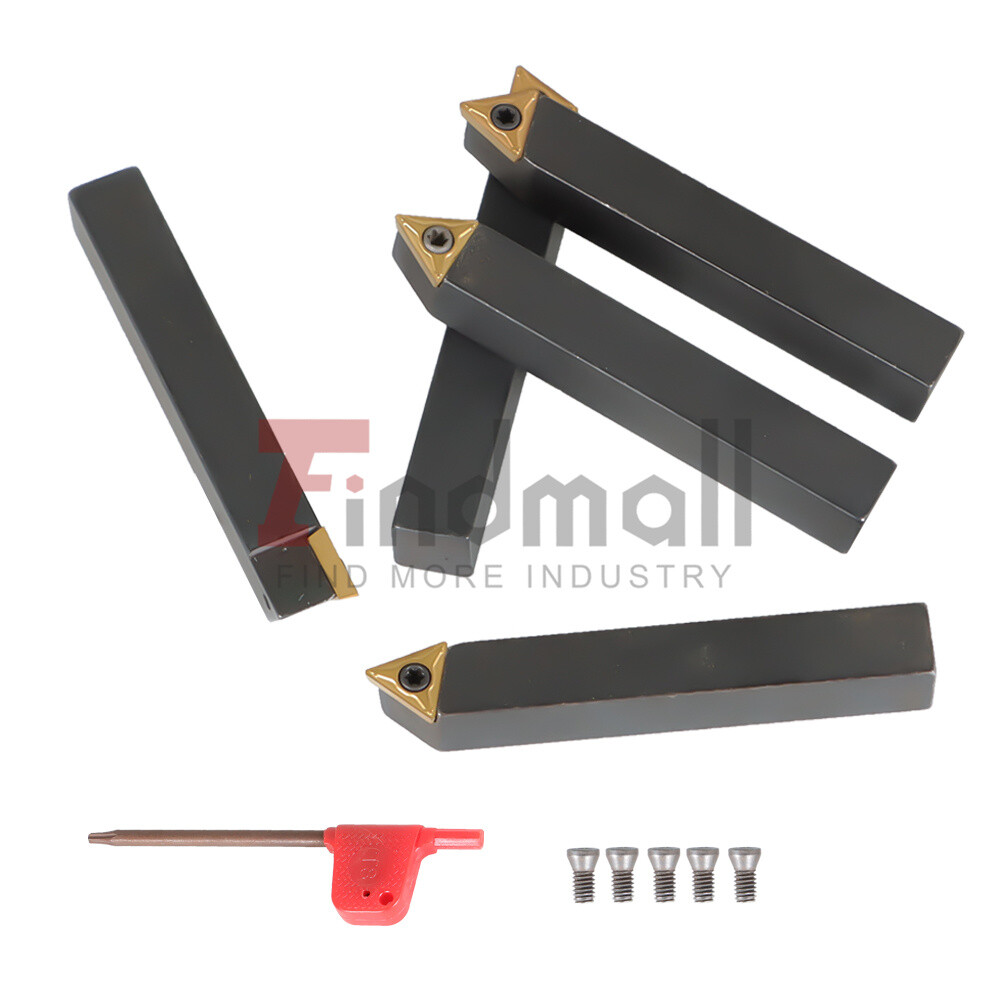 5 Pack 3/8" Lathe Indexable Carbide Insert + Turning Tooling Bit Holder Set