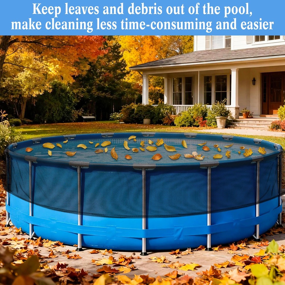 Pool Leaf Net Cover for Above Ground Pools, Round Fit 24' (Round), Black